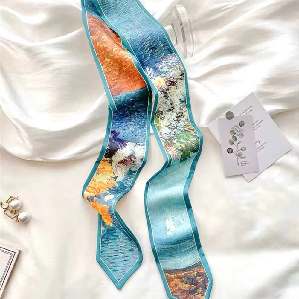 Elegant Multicolor Silk Skinny Scarf - Picture 1 of 4